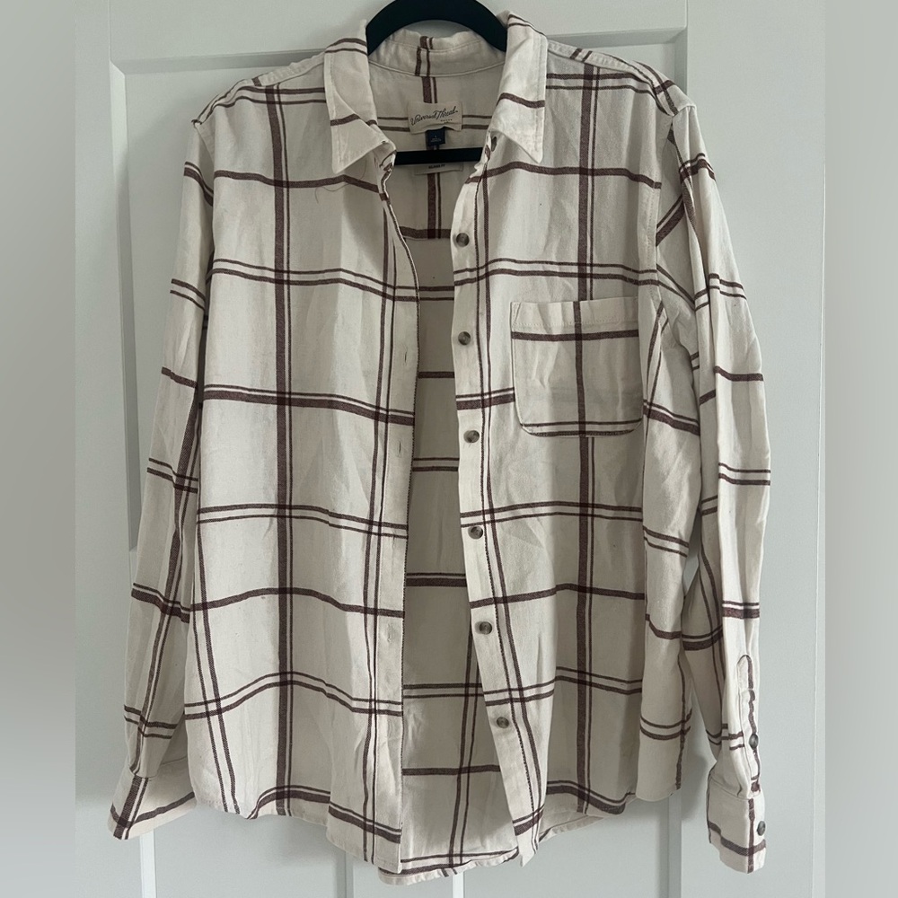 Cream and burgundy plaid flannel